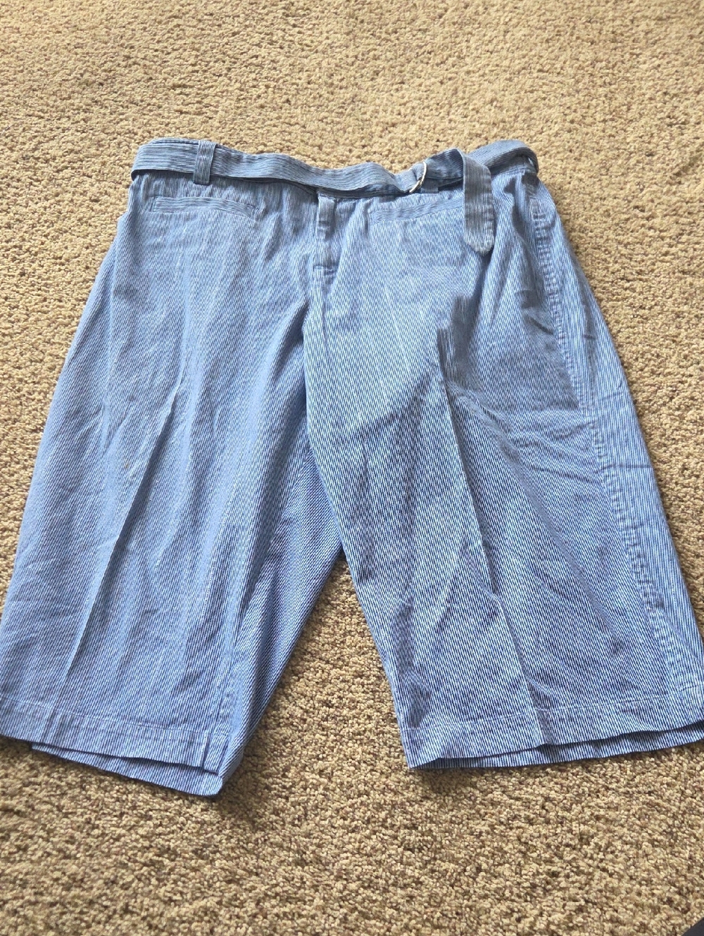 CJ Banks Light Blue Seersucker Flat-Front Loose Fit Capris